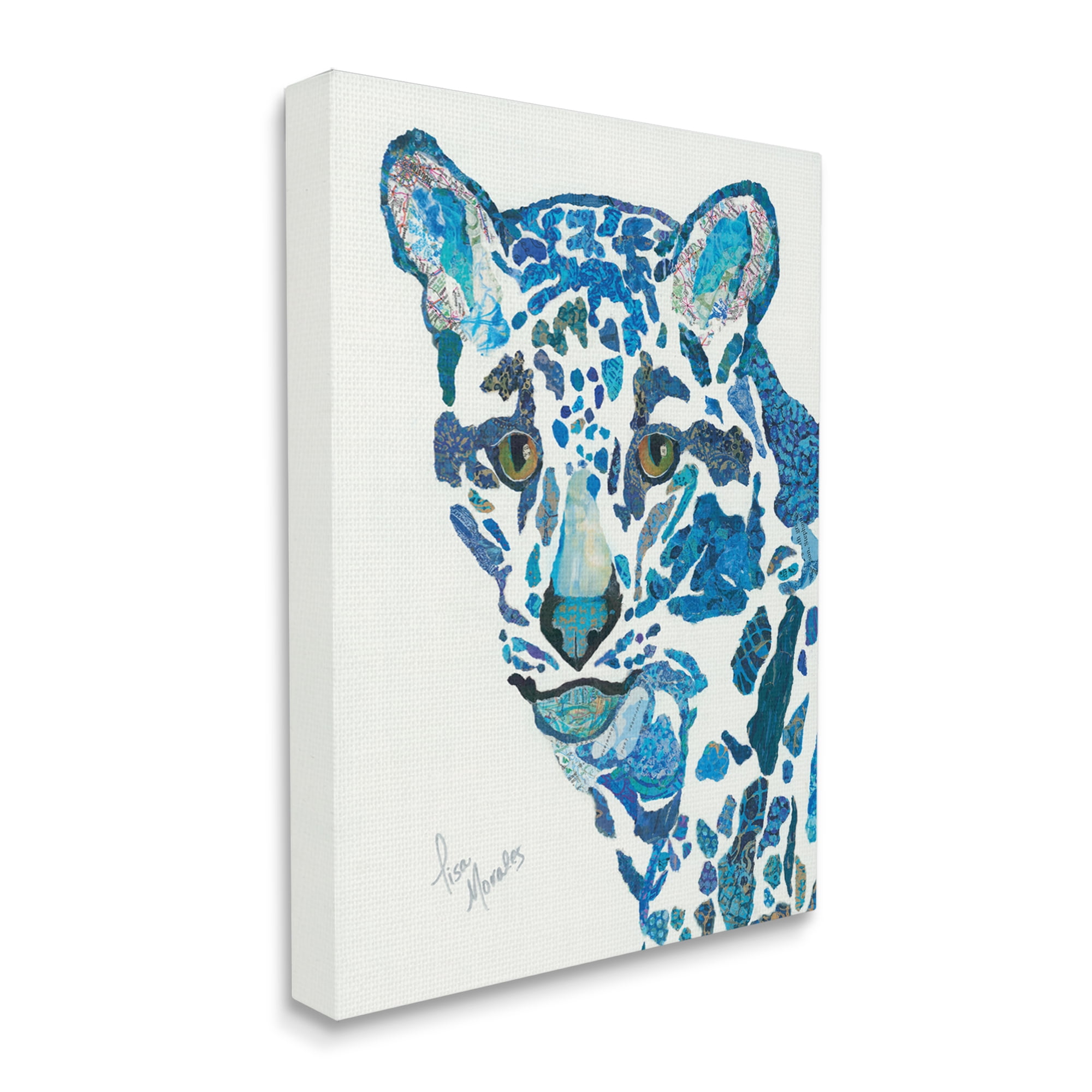 Stupell Industries Clouded Leopard Collaged Blue Patterns Wildlife Animal Painting Gallery Wrapped Canvas Print Wall Art, Design by Lisa Morales