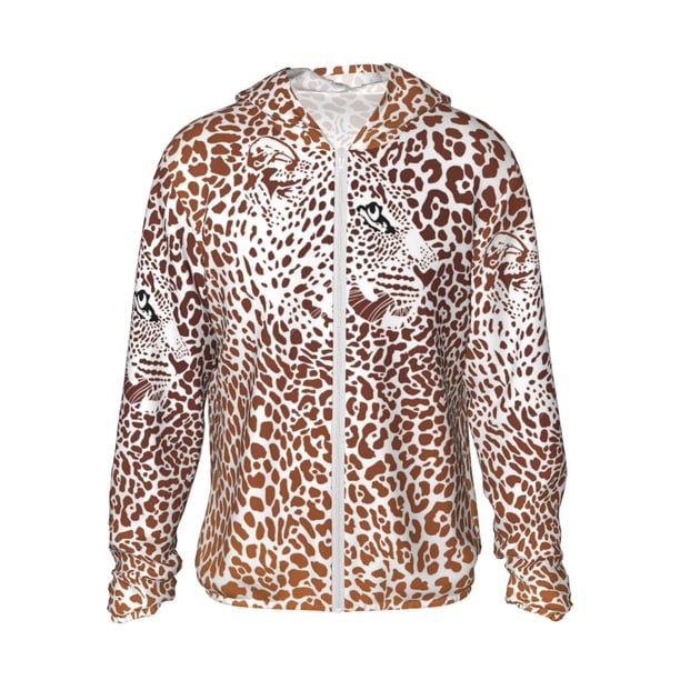 Fotbe Leopard Brown Chaqueta con Protección Solar UPF 50+ para Hombre y Mujer, Camisa con Capucha y Bolsillos-XX-Large