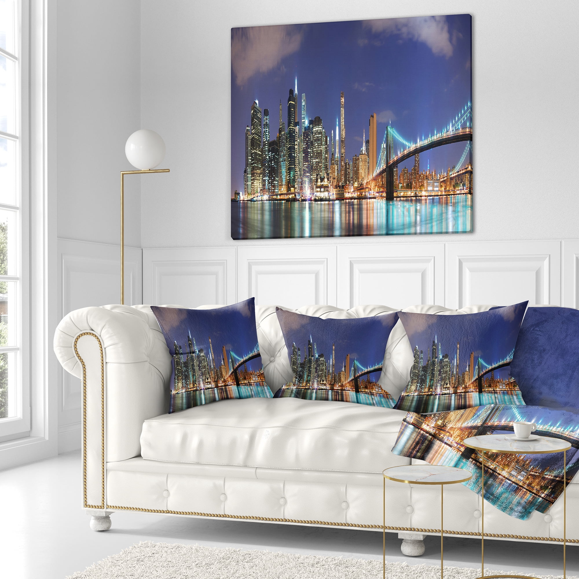 Designart Manhattan Panoramic Skyline View - Cityscape Photo Throw Pillow - 16x16