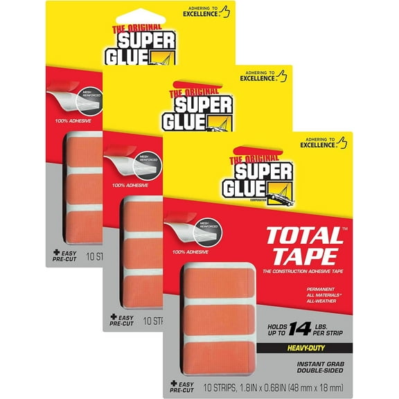 The Original Super Glue Total Tape Precut Strips - 10 Strips - Pack of 3