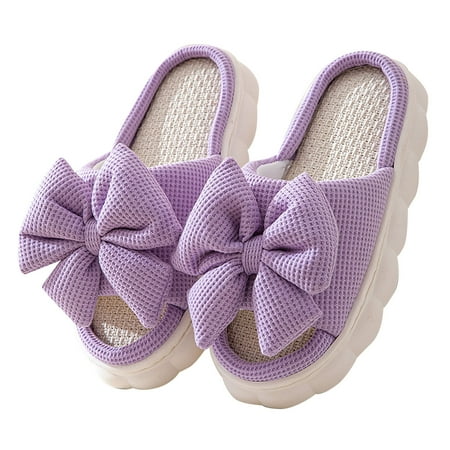 

KIJBLAE Women s Bowknot Slippers Open Toe Summer Beach Sandals Slip On House Shoes Platform Indoor Outdoor Comfortable Soft Flat Slides Purple 38