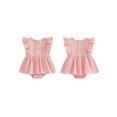 thumbnail image 2 of BemeyourBBs Newborn Baby Girl Summer Clothes Cotton Linen Romper Dress Cute Bow Embroidered Ruffled Trim Crew Neck Flying Sleeve A Line Dress, 2 of 9