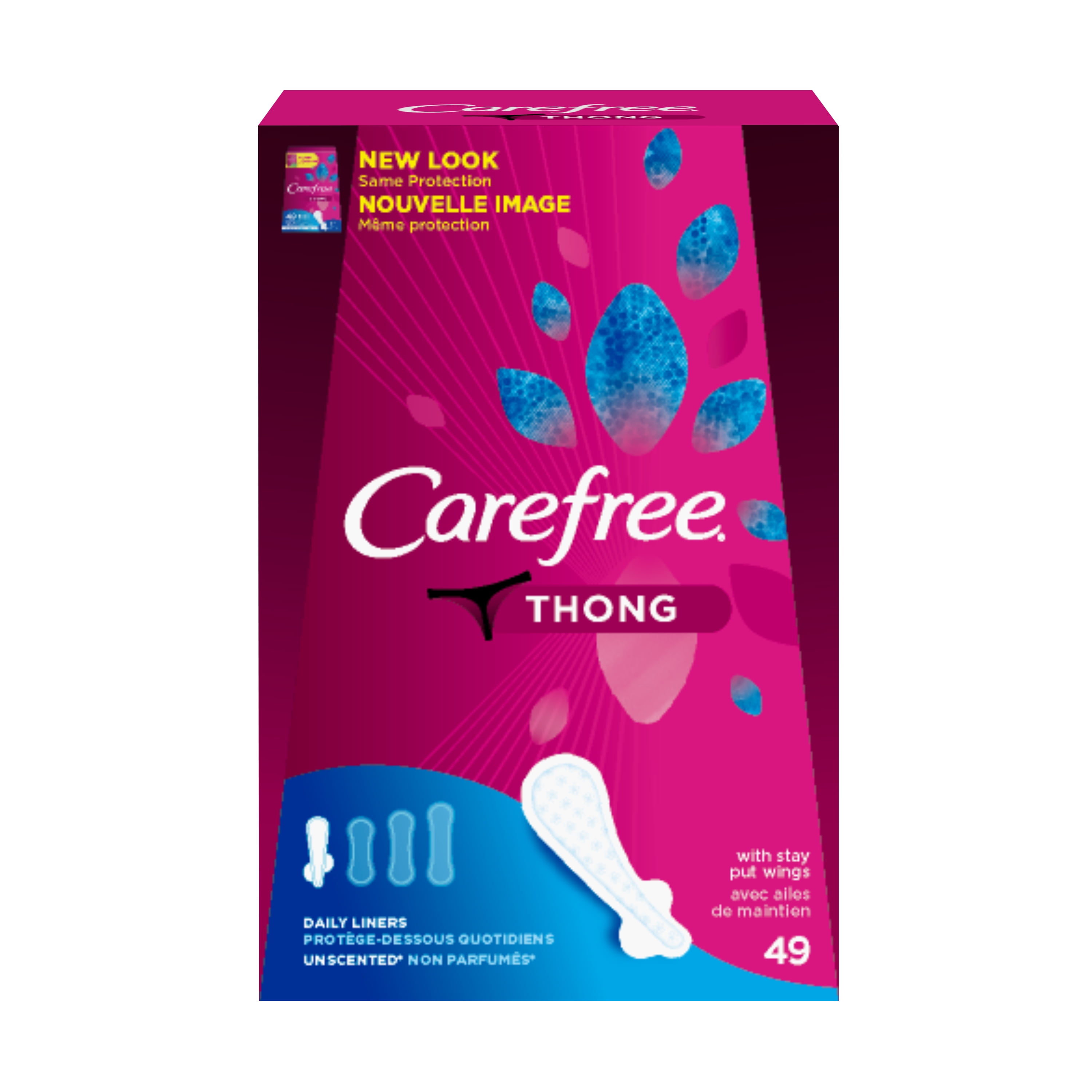 Carefree Thong Pantiliners with Wings, Unscented, 49 Ct