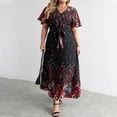 thumbnail image 3 of Dresses for Women Plus Size Casual Loose Large Neck Printed Lace Up Holiday Style Large Skirt Hem Dress, 3 of 6