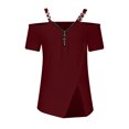 thumbnail image 6 of Auralook Womens V Neck Cold Shoulder Tops Short Sleeve Summer T Shirts Basic Tees Loose T-shirt Tops, 6 of 7