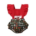 thumbnail image 1 of Kmbangi Baby Girls Christmas Romper, Cartoon Printed Splicing Frilly Jumpsuit, 1 of 7