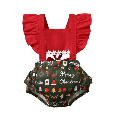 

Dewadbow Newborn Baby Girl Christmas Romper Cartoon Print Jumpsuit Clothes