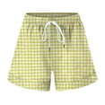 thumbnail image 3 of vigerkar Boxer Shorts for Women Summer Elastic Waist Vacation Beach Plaid Lounge Shorts Yellow, S, 3 of 4