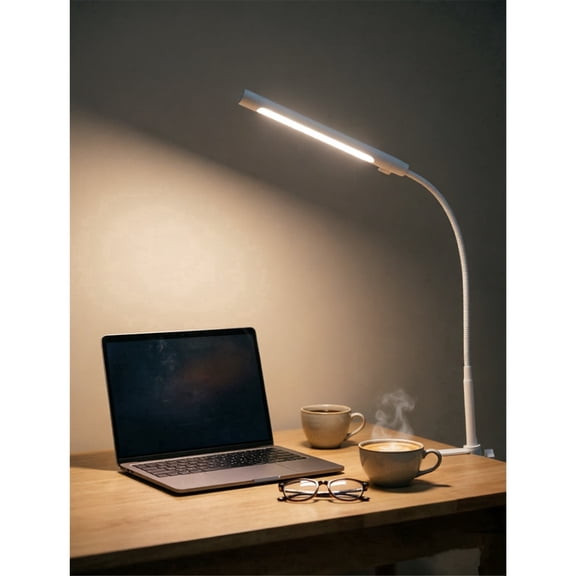 JUXIAO LED Clip-on Desk Lamp, Dimmable USB Reading Light with Clamp, 3 Color Modes 10 Brightness Levels, Adjustable Flexible Gooseneck Table Light for Home Office, Dorm, Headboard, Computer, White