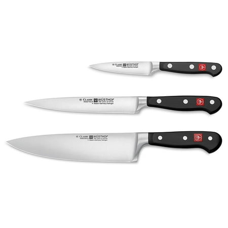 Wusthof Three Piece Chef’s Knife Set, Classic Series | Forged, Full Tang, High Carbon Stain-Resistant Steel, Includes 8 Inch Cooks Knife, 6 Inch Utility Knife, And 3.5 Inch Paring