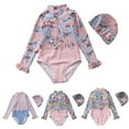thumbnail image 4 of Baby Toddler Girls One-Piece Swimsuit Long Sleeve Floral Print Bathing Suit with Swimming Hat Sun Protection Swimwear 1-7T, 4 of 4