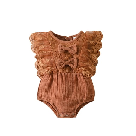

allshope Baby Girls Summer Casual Romper Lace Sleeveless O Neck Playsuit with Bow Decoration