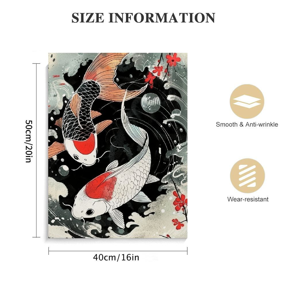 Lingy Japanese Yin Yang Wall Art - Koi Fish Wall Decor Sakura