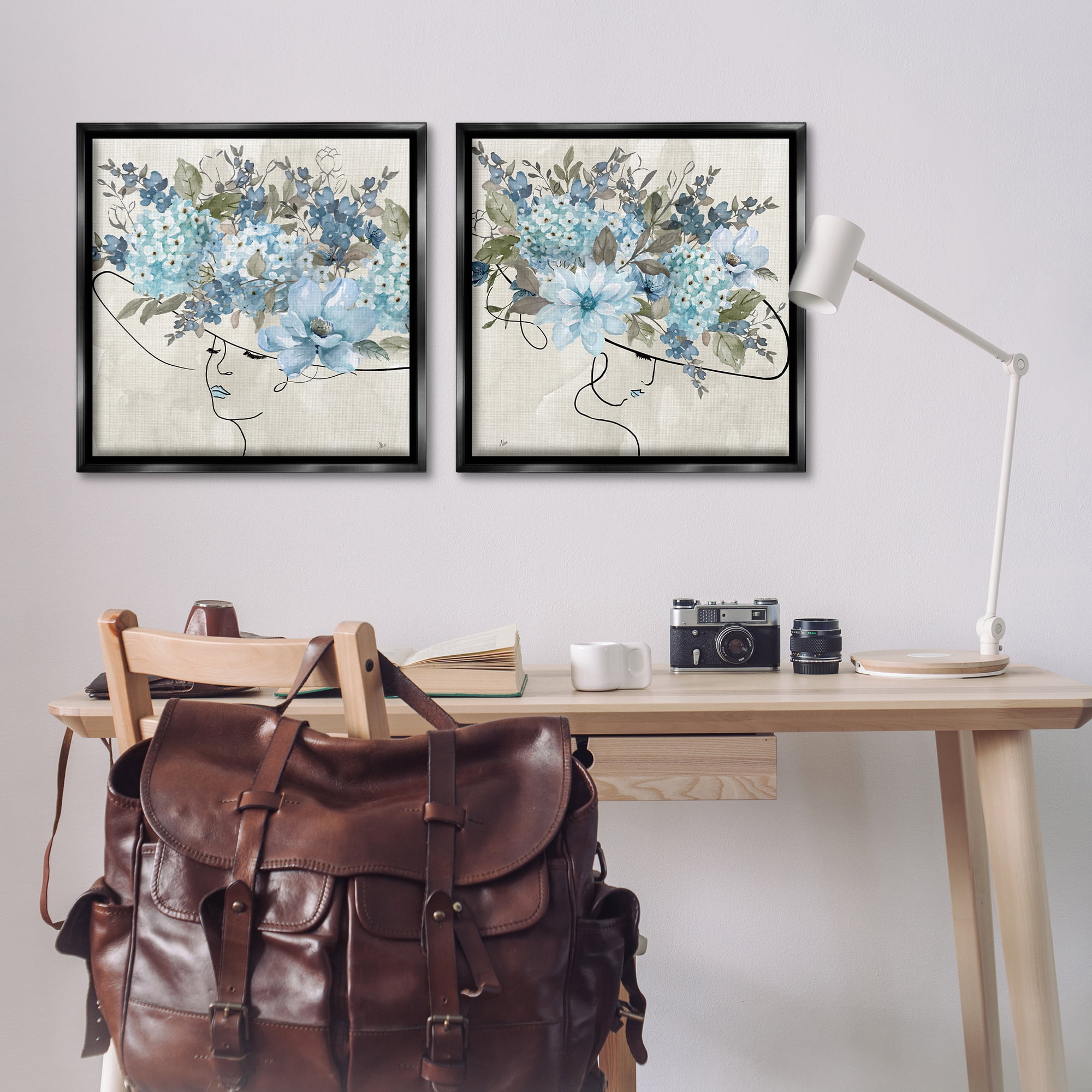 Stupell Industries Female Figure Floral Hat People Painting Black Floater Framed Canvas Art Print Wall Art, 25 x 25, Set of 2