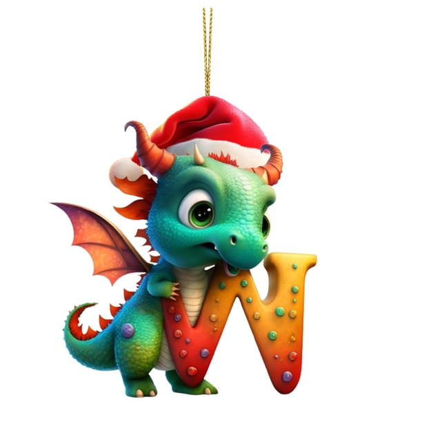 Decoraciones de Árbol de Navidad Colgante de Bebé de Dinosaurio Plano de Acrílico,Ornamento de Decoración Del Hogar de Árbol de Navidad de 26 Letras,Ornamentos de Árbol de Navidad Colgantes de Árbol L