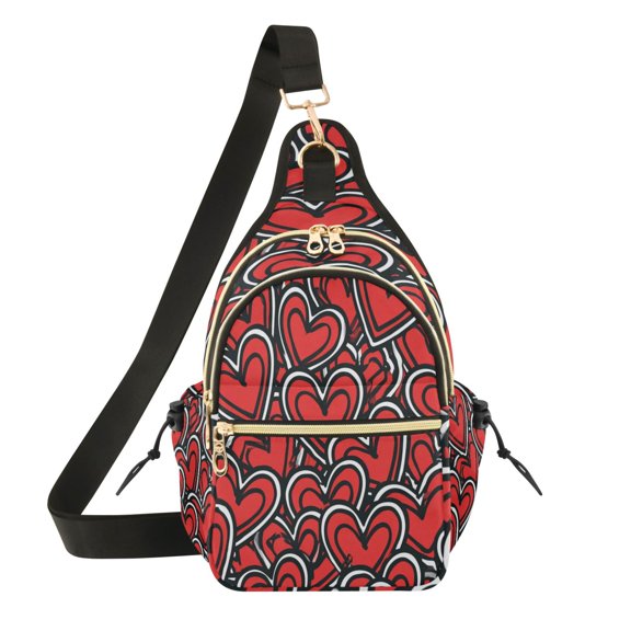 Women Crossbody Bag Fashion Red Hearts Printed Sling Bags Shoulder for Women