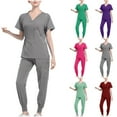 thumbnail image 4 of Xfvqtps Scrubs Set for Women V-Neck Pocket Solid Color Stretch Scrub Top and Elastic Waist Jogger Pants Bunched Feet Nursing Uniform Set Working Uniform Set Red, 4 of 4