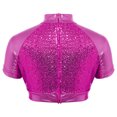 thumbnail image 5 of Aislor Girls 2 Piece Jazz Dance Performance Outfit Mock Neck Short Sleeve Sequins Crop Top with Shiny Tutu Skirt Rose 14, 5 of 7