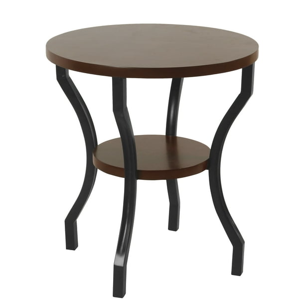 HomePop Small Round Wood and Metal Accent Table Dark Walnut and Ebony