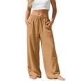 thumbnail image 1 of Plus Size Pants, Linen Drawstring Pants with Pockets, Solid Loose Casual Joggers, Breathable Summer Wide Leg Trousers, 1 of 9