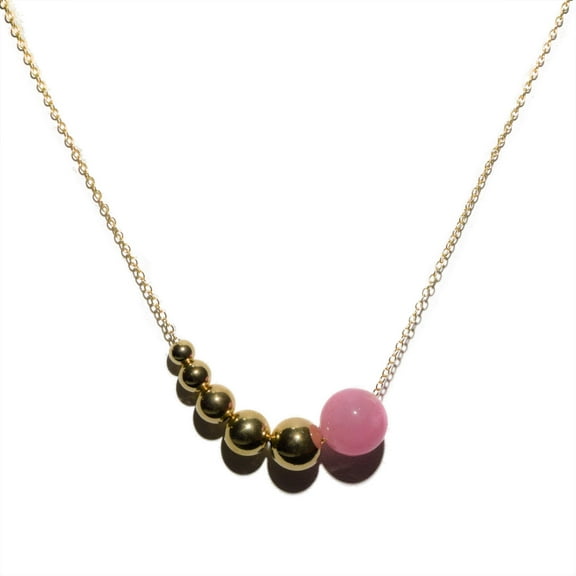 14K Yellow Gold Filled 18.5 inch Add A Bead Necklace Chain w/ Semi-Precious 10mm Pink Quartz Bead and 5 Decending 14k YGF Beads