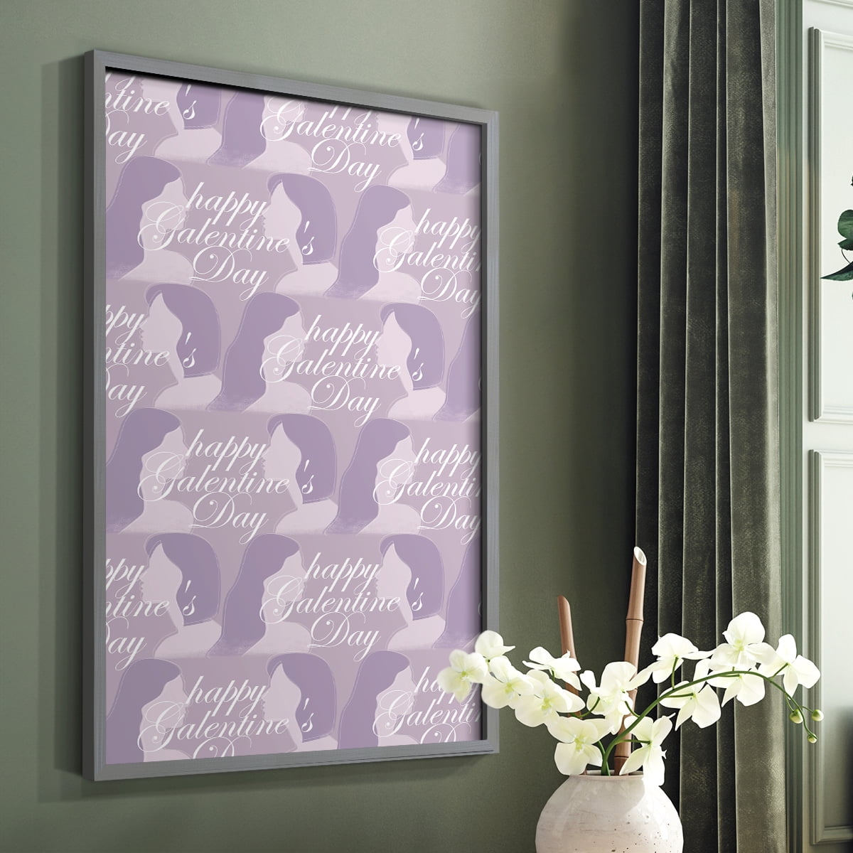 Happy Galentine's Day Collection E Framed Print in Gray Solid Wood Framed Print No Nail Hanging