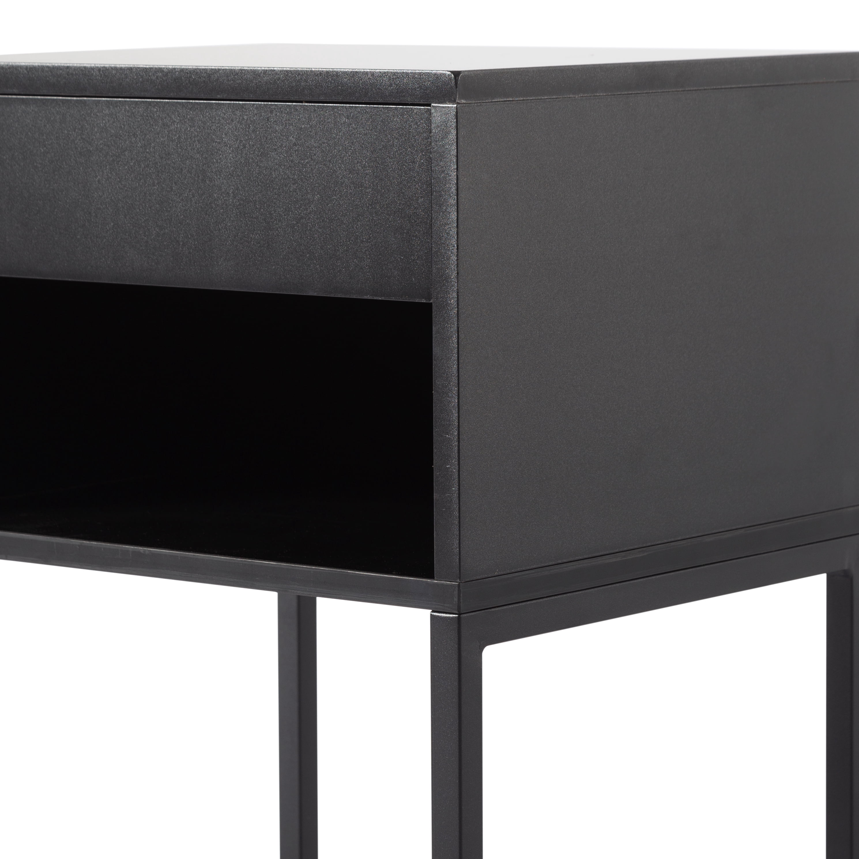 Gewnee 15.91"Small Nightstand with Drawer and Storage Shelf,MDF Wood Side Table with Metal Legs for Small Spaces,End Table for Bedroom,Living Room,Office.Black