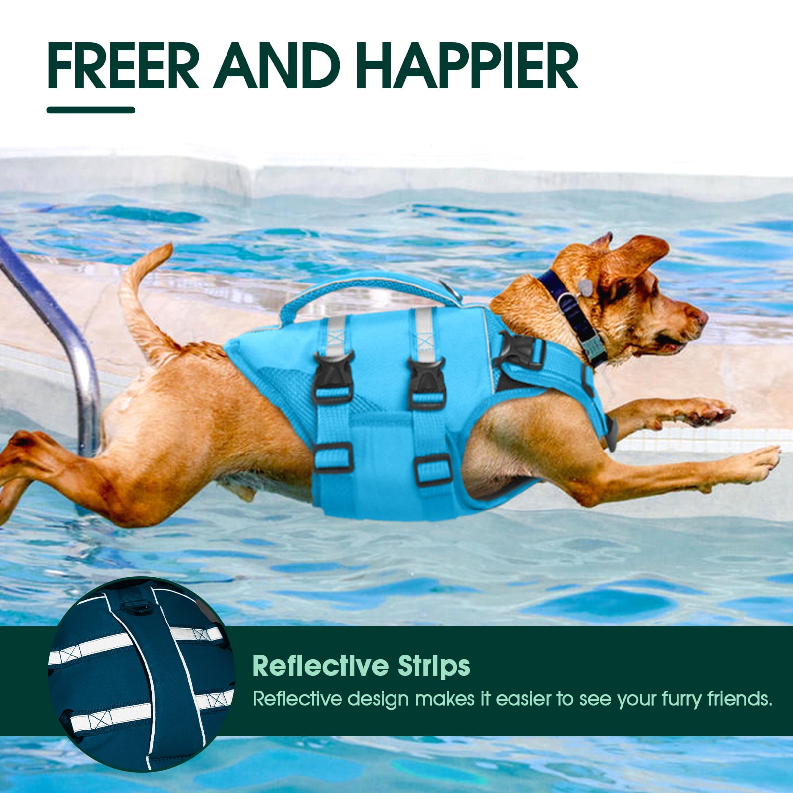 Kuoser Dog Life Jacket, High Flotation Dog Life Vest for Swimming Boating, Blue, XXL
