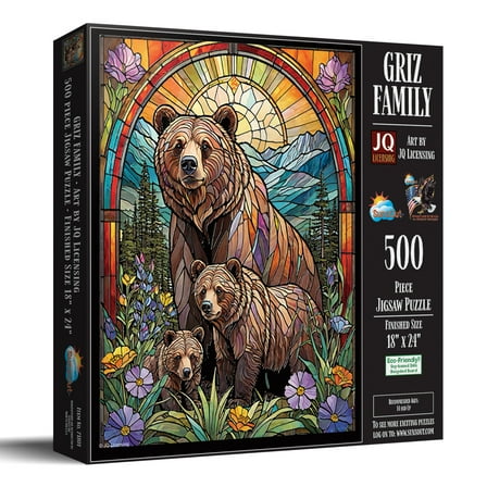 SUNSOUT INC - Griz Family Stained Glass Bears - 500 pc Jigsaw Puzzle by Artist: JQ Licensing - Finished Size 18" x 24" - MPN# 71801