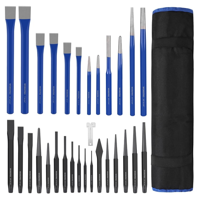 Juego de perforadoras y cinceles WORKPRO, 30 unidades, muy resistentes, con bolsa enrollable