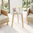 thumbnail image 4 of Furnibear Round End Table, Tempered Glass Top, Solid Rubber Wood Base, Sturdy Frame, Scratch-Resistant, Modern Circle Side Table for Living Room, Bedroom, Office, Scandinavian & Mid-Century Decor., 4 of 10