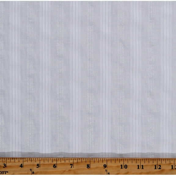 Leno Lawn Batiste Oxford White on White Stripe Sheer Shimmer 45" Wide Cotton/Polyester Fabric by the Yard (ACS-626)