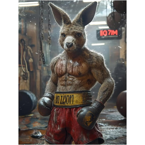 Kangaroo Boxer Poster Canvas Wall Art Prints Humor and Cute House Decoration Aesthetic Suitable for Living Room and Bedroom Wall Decor (12x16 Inches Unframed)