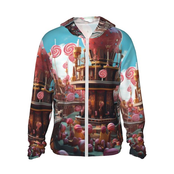 Balery fairy-tale-world-with-delicious-candy Sudadera ligera de manga larga con capucha y protección solar UPF 50+ para hombre y mujer, ideal para pesca y running-XX-Large