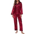 thumbnail image 1 of Pijamas Mujer, Conjunto de pijamas para mujer, manga larga, cuello con muescas, botones, pijama de s Abanopi Rojo/Pequeña, 1 of 7