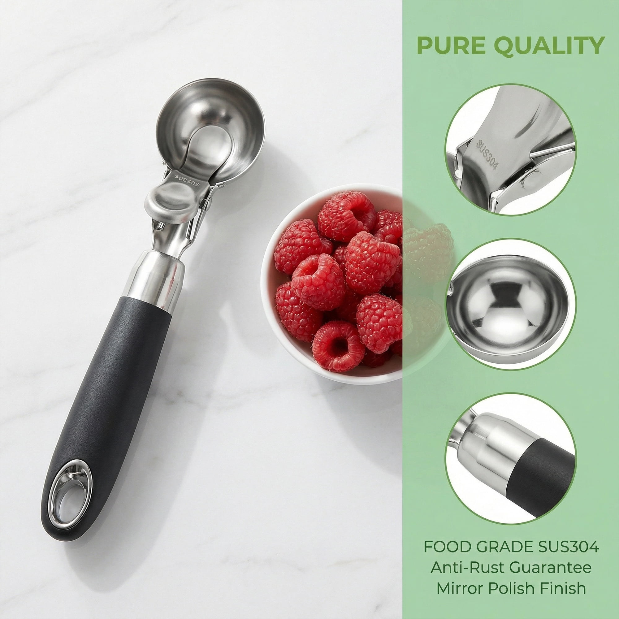 Unique Bargains Stainless Steel Ice Cream Scoop for Release Black 7.7in
