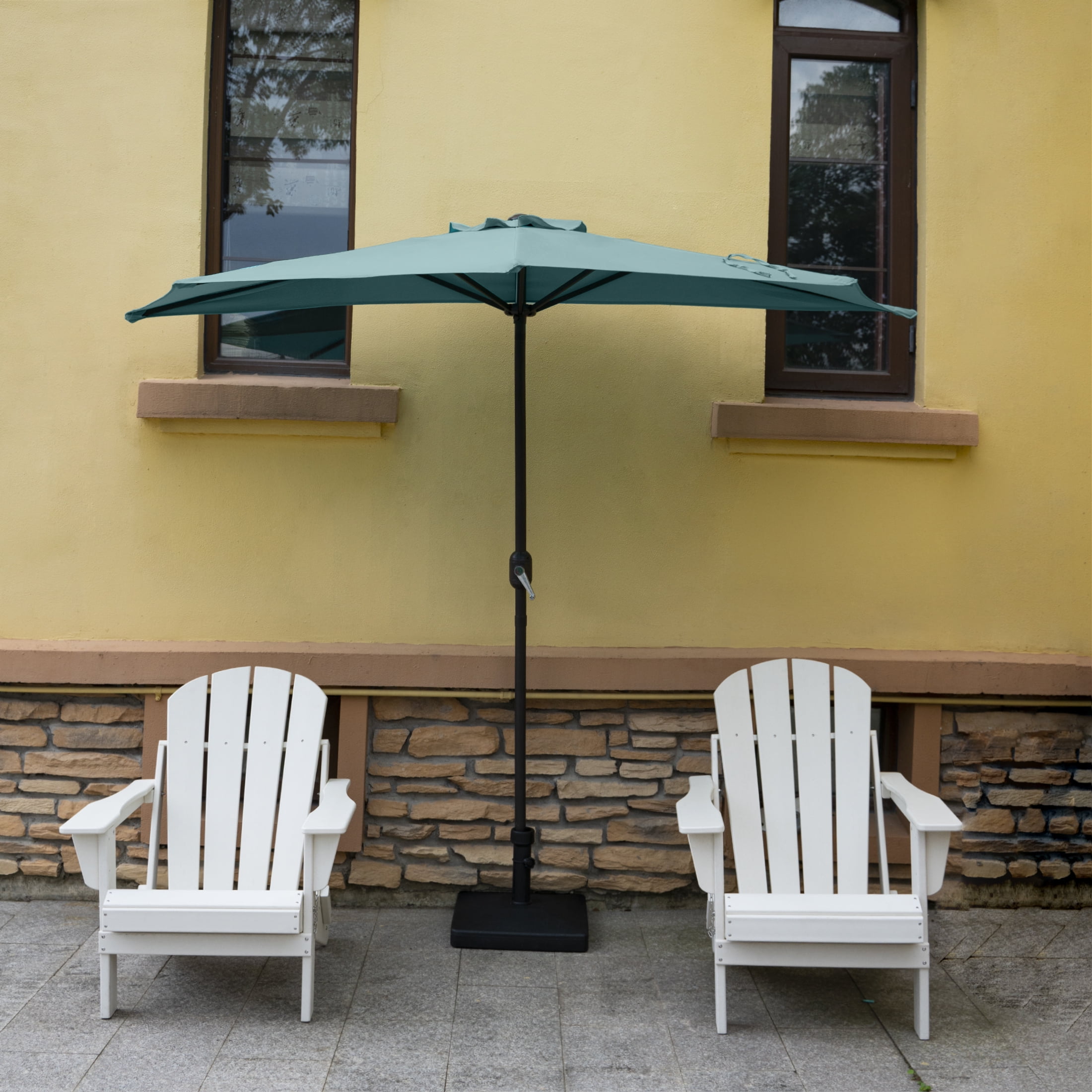 Westin Outdoor 9 Ft Half Market Patio Umbrella for Backyard Apartment Balcony Window UV Weather Resistant, Dark Green