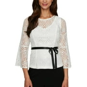 Alex Evenings Women's Lace Tie-Waist Top White Size Large