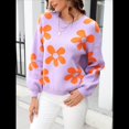 thumbnail image 4 of Suéter de Mujer de Otoño, Larga, Cuello Redondo, Jersey de Punto de Gran Tamaño, Tops Casuales con Estampados. Púrpura L, 4 of 10