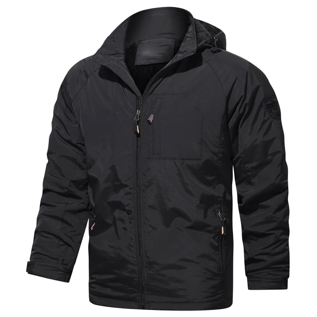 Mikilon Men's Autumn And Winter Plus Velvet Solid Color Zipper Pocket Warm Jackets