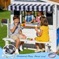 thumbnail image 4 of Multiple Outdoor Wooden Playhouse Cottage with Bench,Dutch Door,Windows,Play Kitchen,Tic-Tac-Toe,Chalkboard,Mailbox,Doorbell,Pet Door Fun Play Backyard Garden Playground, 4 of 23