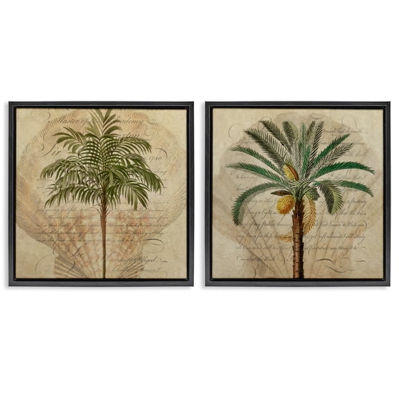 Stupell Industries Subdued Tropical Palms 2 Piece Black Framed Floater Canvas Set, design by Steve Hunziker