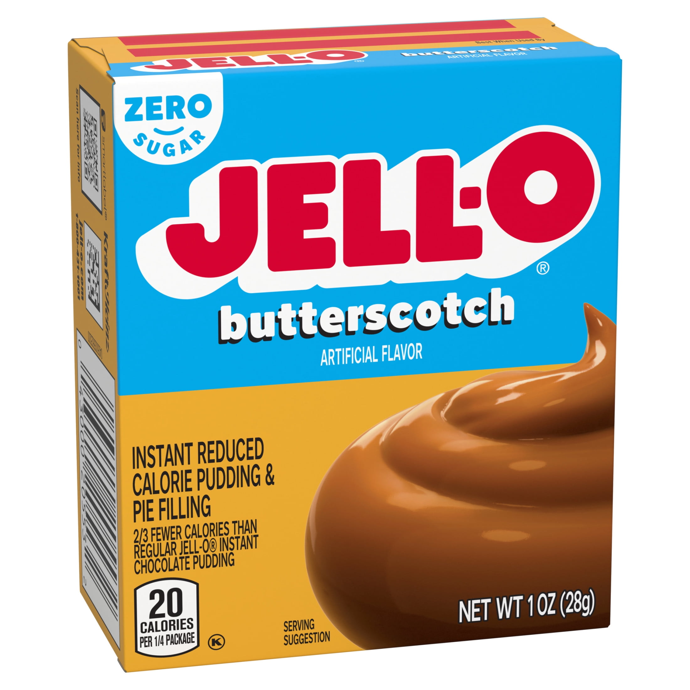 Jell-O Butterscotch Zero Sugar Instant Reduced Calorie Pudding & Pie Filling Mix, 1 oz Box