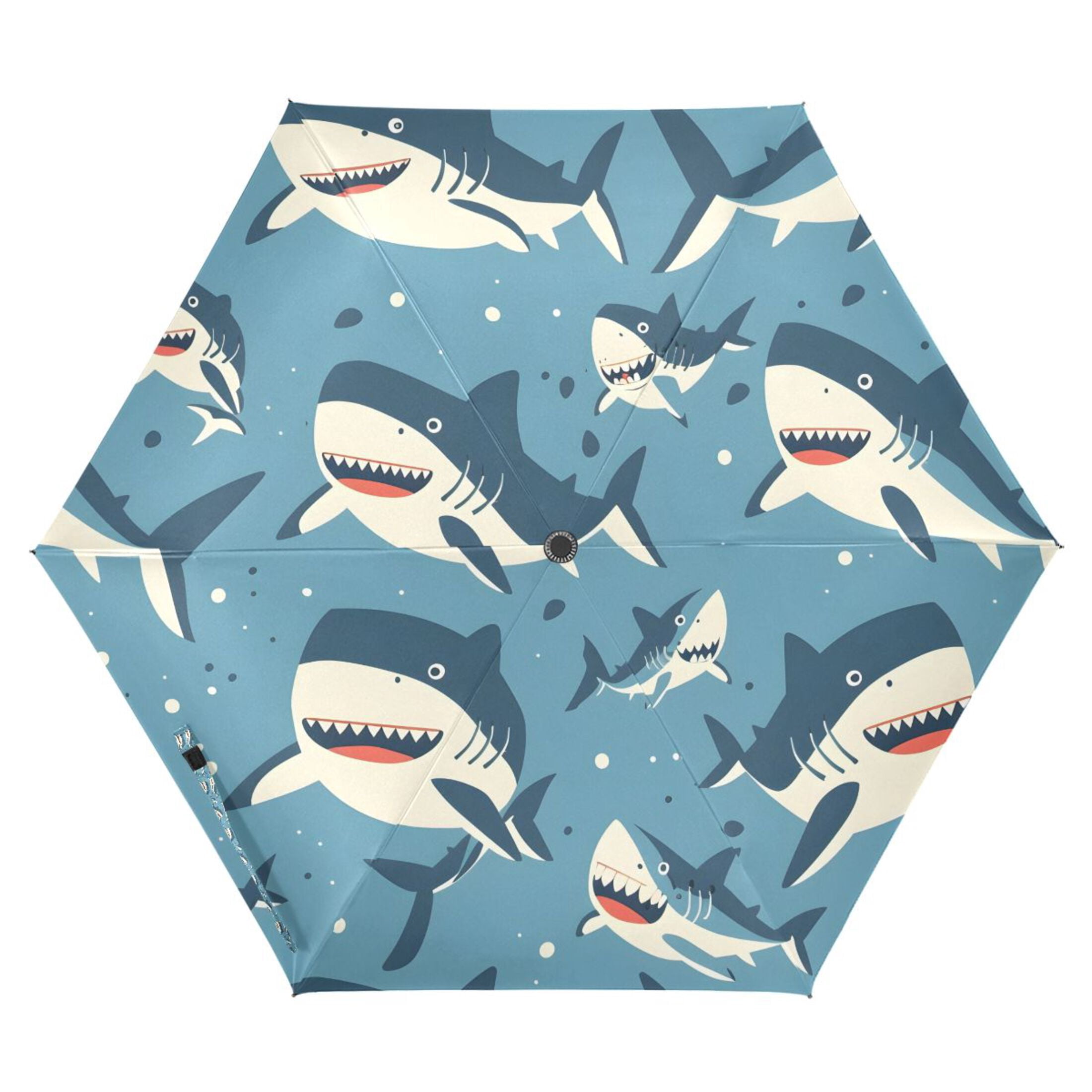 Compact Sun Umbrella Windproof Travel Umbrellas for Rain Strong Portable UV Protection Cute Cartoon Sharks