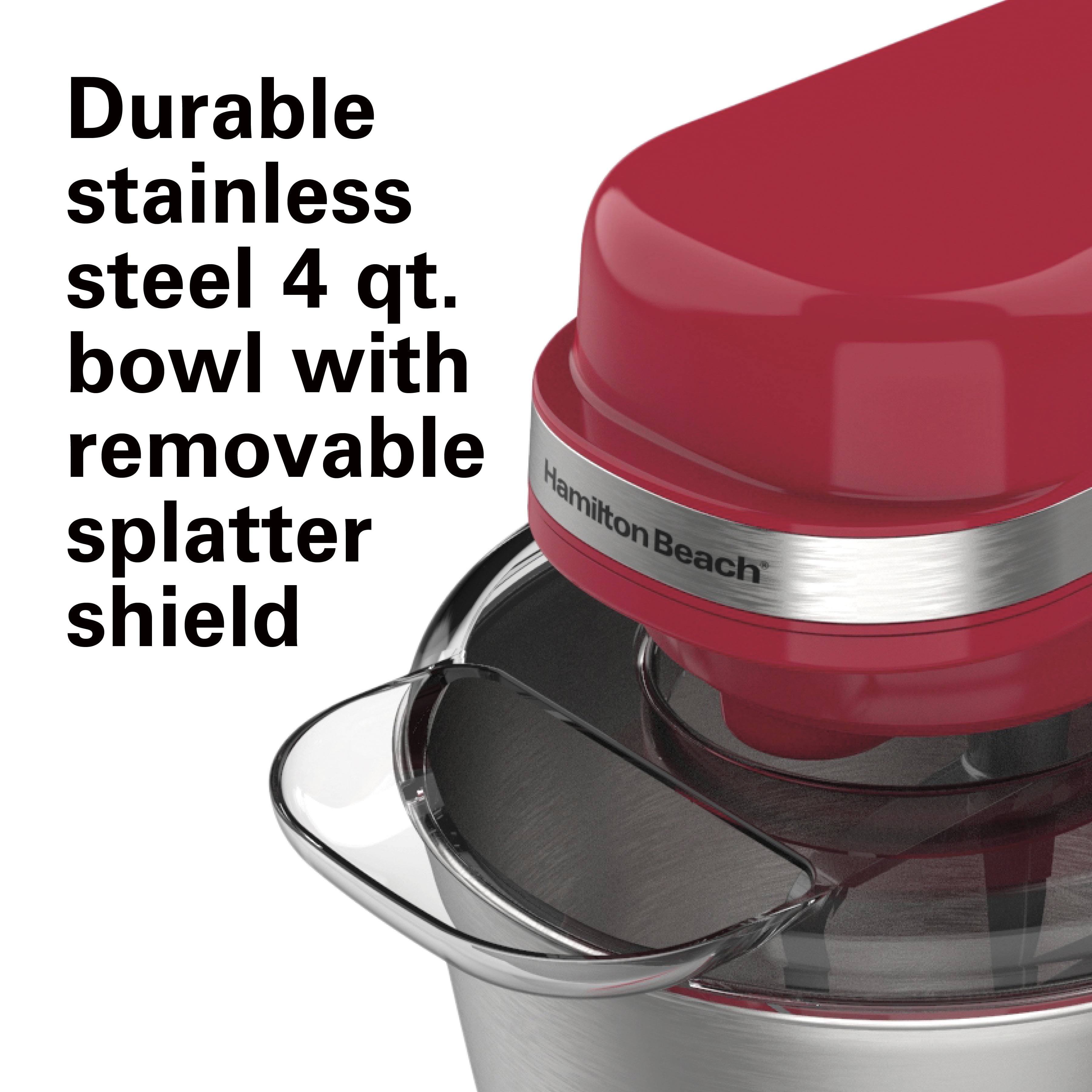 Hamilton Beach All-Metal 12-Speed Electric Stand Mixer, Tilt-Head, 4.5  Quarts, Pouring Shield, Red