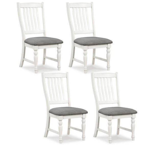 Costway Set of 4 Dining Chairs with Solid Wood Legs & Padded Seat Kitchen Side Chair White & Gray
