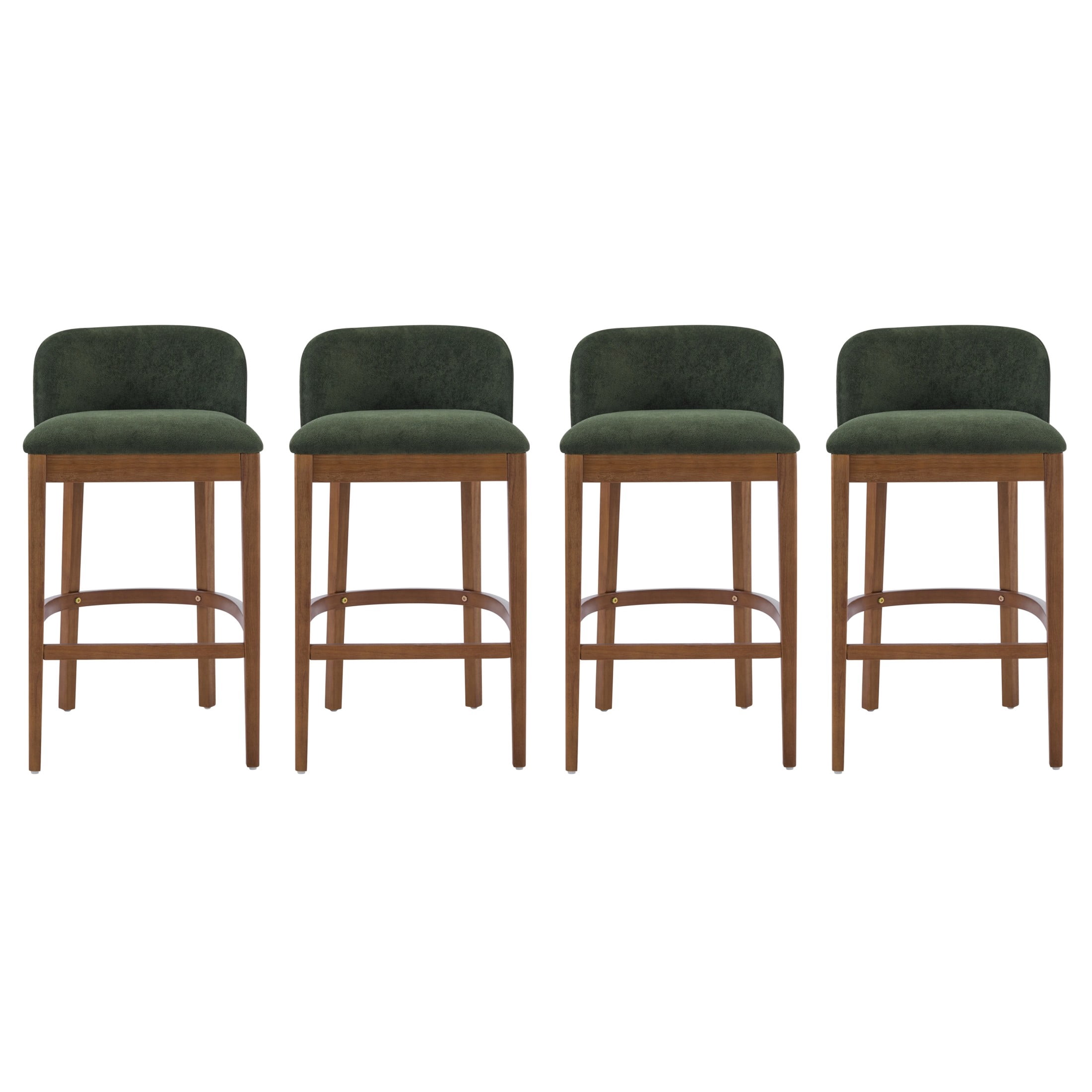 Christopher Knight Home Classic Upholstered Wooden Bar Stools with Low Curved Back, Green, Set of 4