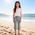thumbnail image 4 of KyCheLot Girls Summer Pants Cotton Linen Capris Comfy Lounge Drawstring Waist Crop Pants with Pockets 4-14Years, 4 of 7