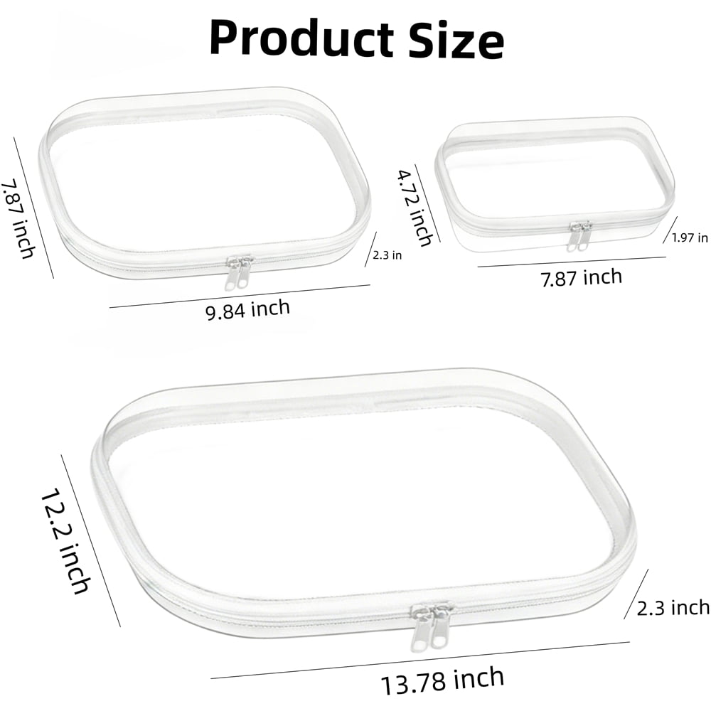 3PCS Clear Zipper Pouches,Hard Zipper Case,Plastic Toiletries Bag,Portable Item Storage Box for Travelling and Holiday