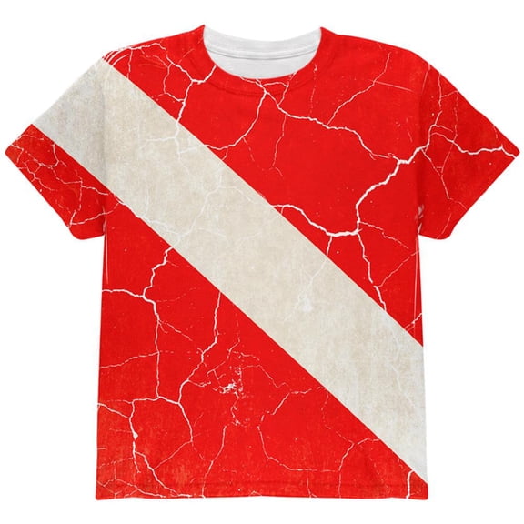 Diver Down Distressed Weathered Flag All Over Youth T Shirt Multi YSM